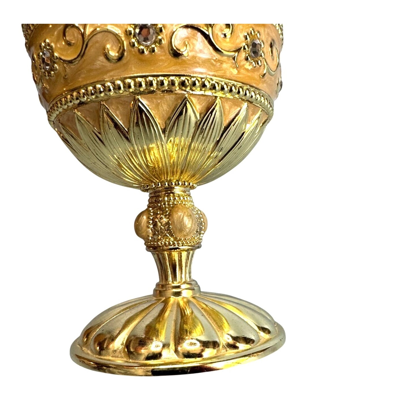 Jane Seymour Musical Box Egg Goldtone Metal Rotating 7 In St. Catherines Court