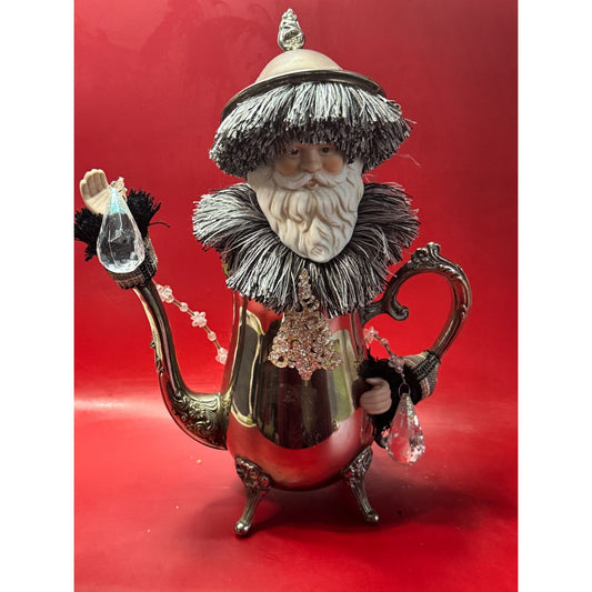 Santa Claus Decorative Teapot Handcrafted With Silver & Crystal Accents