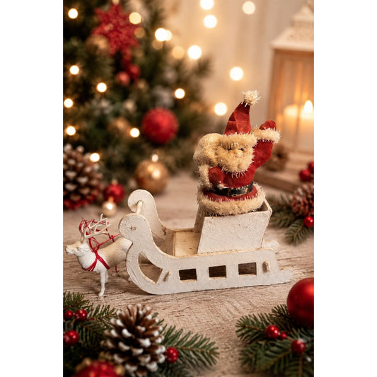 Vintage MCM Santa Sleigh Reindeer Christmas Decoration Diecut Cardboard Japan