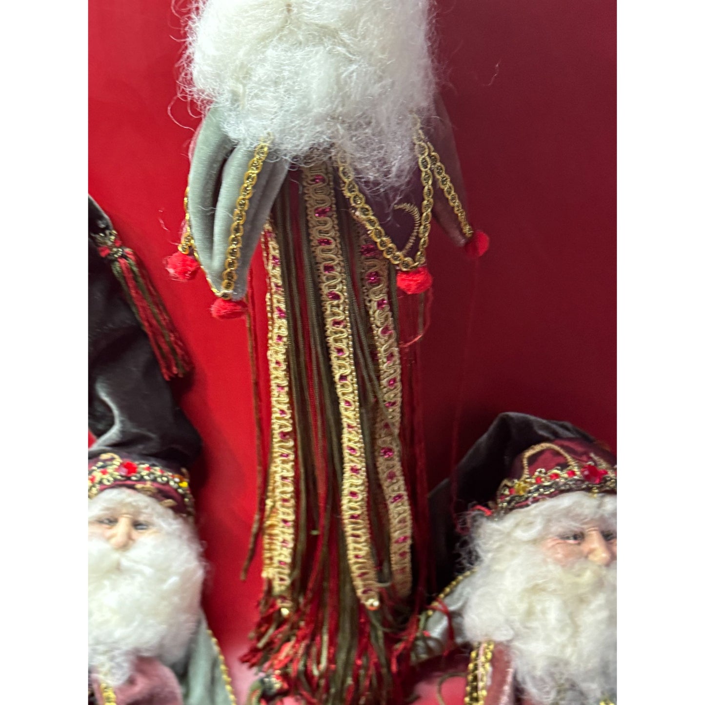 3 Kathreines Collection Santa Claus Christmas Ornaments w/Velvet Hats & Beards