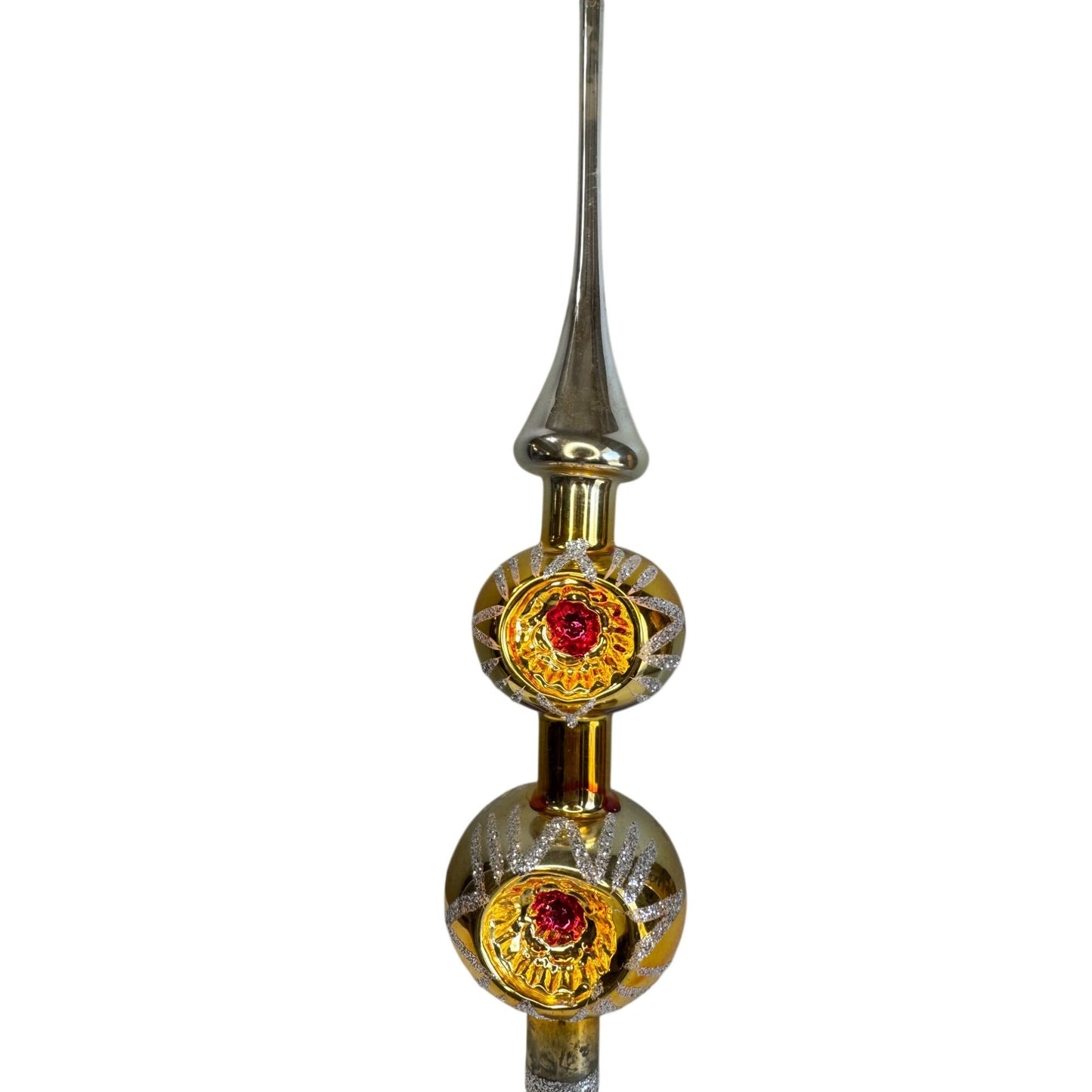 Vintage Larissa West Germany Double Indented Reflector Glass Tree Topper 13" Box