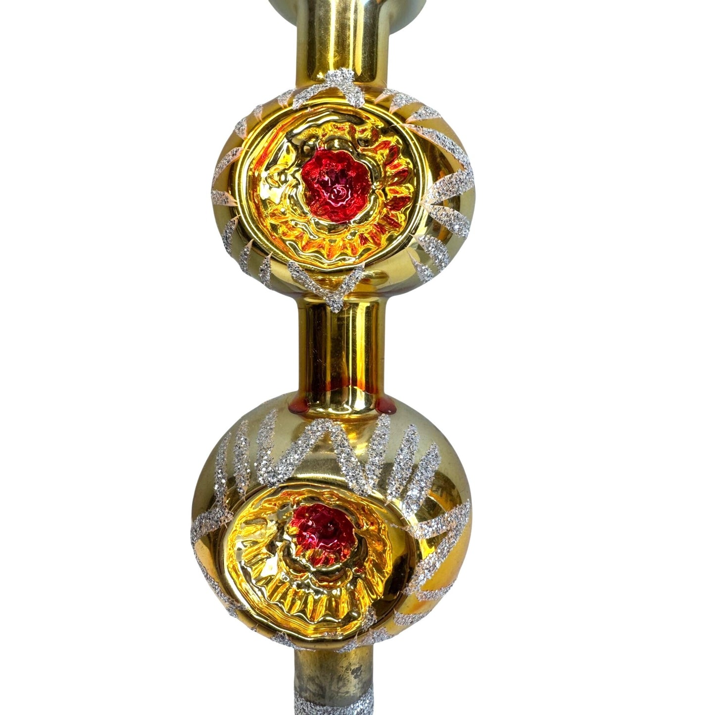 Vintage Larissa West Germany Double Indented Reflector Glass Tree Topper 13" Box