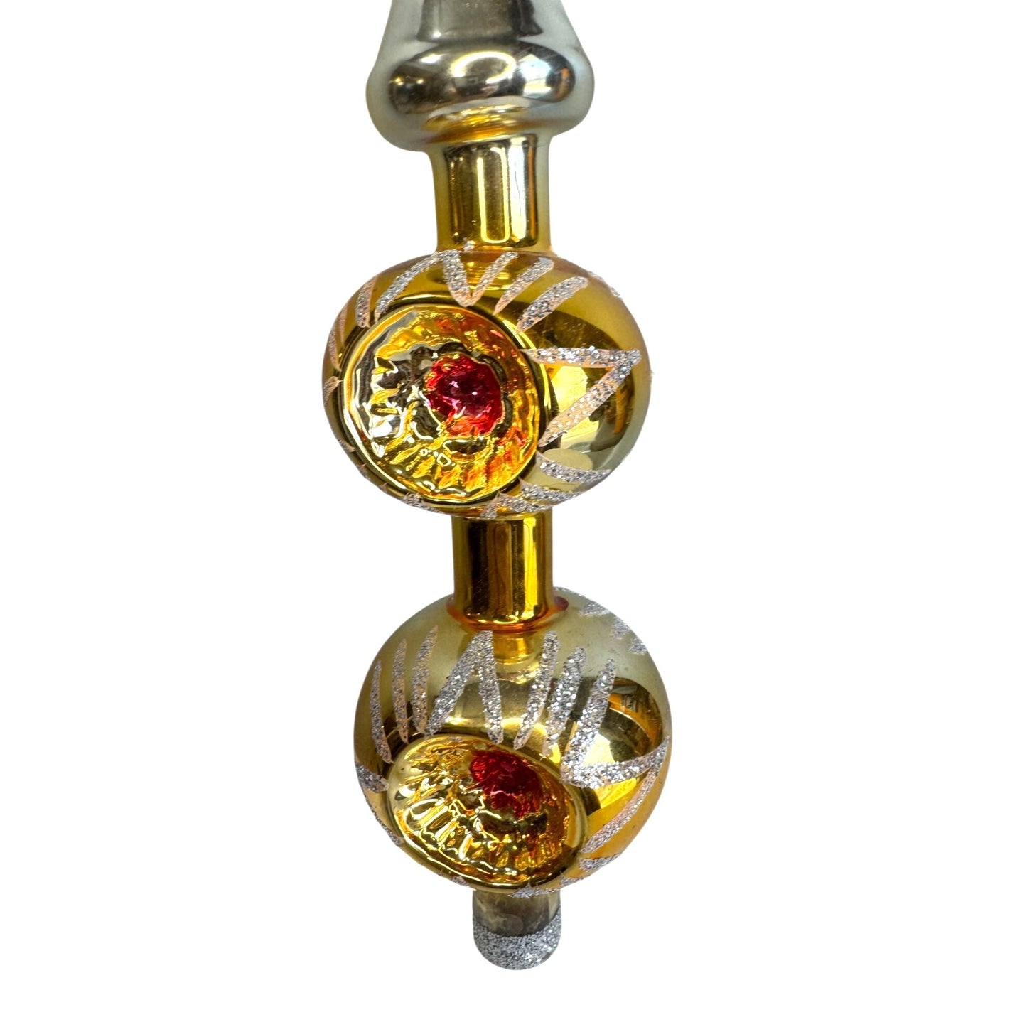 Vintage Larissa West Germany Double Indented Reflector Glass Tree Topper 13" Box