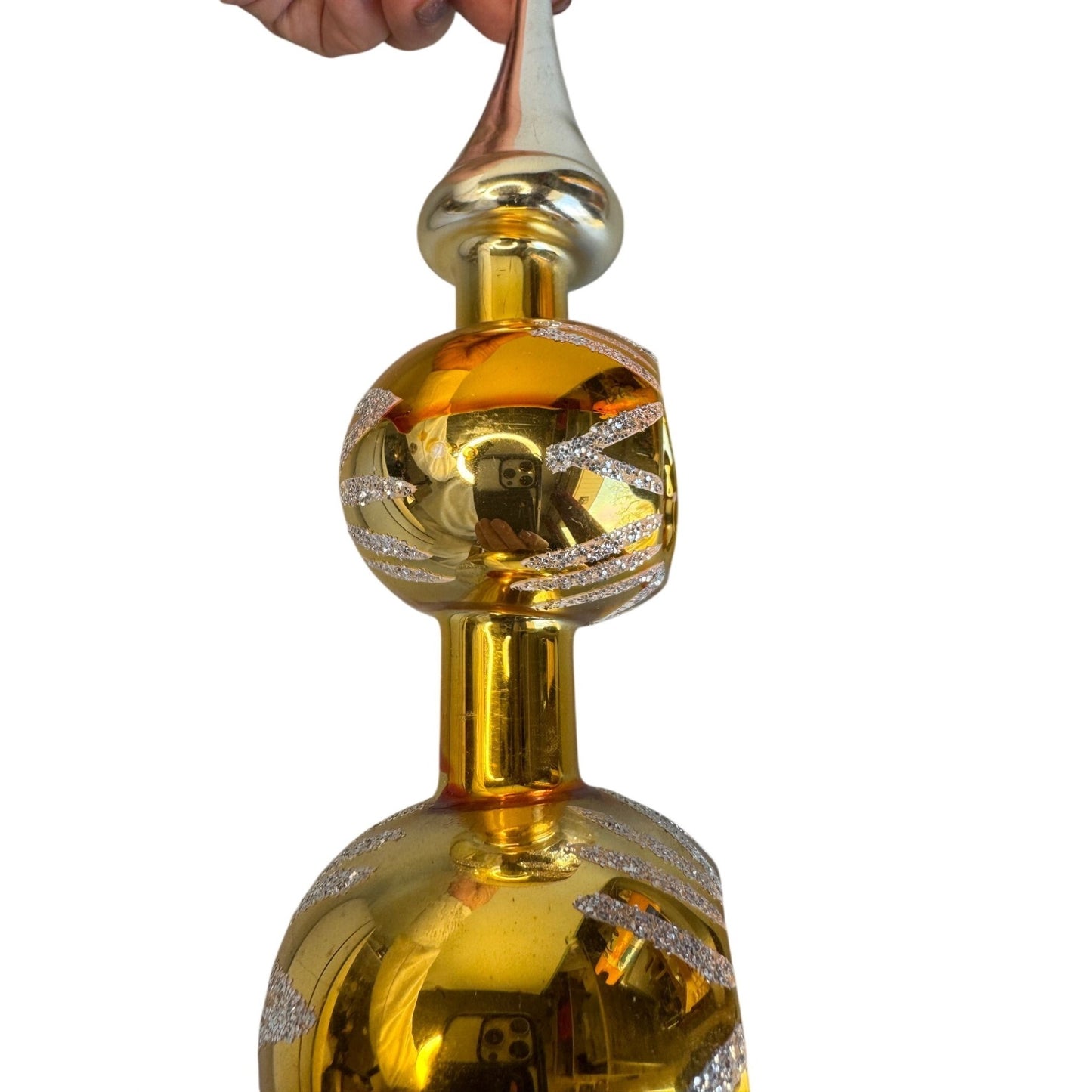 Vintage Larissa West Germany Double Indented Reflector Glass Tree Topper 13" Box