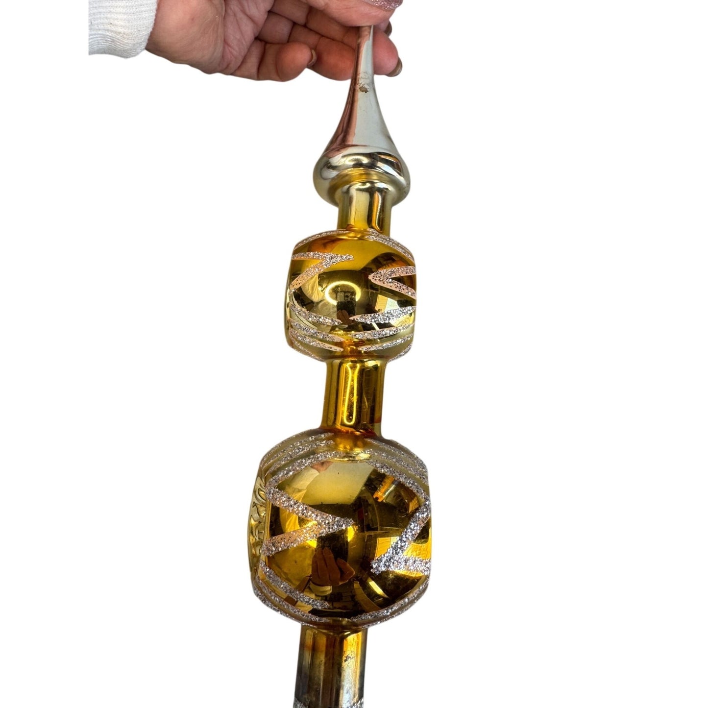 Vintage Larissa West Germany Double Indented Reflector Glass Tree Topper 13" Box