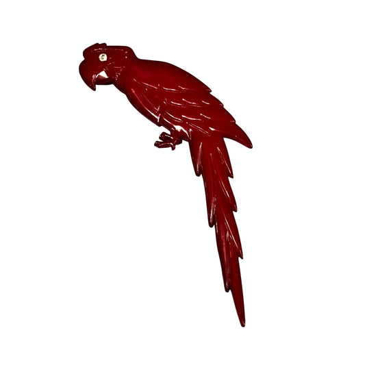 Buch Deichmann Denmark Red Lucite Bird Brooch 5 1/2" Vintage B D Copenhagen