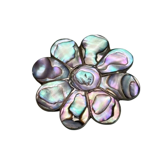 Vintage Taxco Sterling Silver & Abalone Shell Flower Brooch Pin