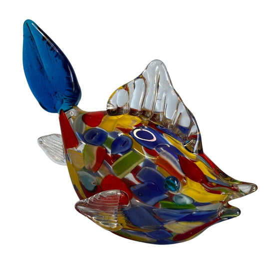 Murano Art Glass Fish Sculpture Handblown Multicolor Millefiori 8½"x 6½"