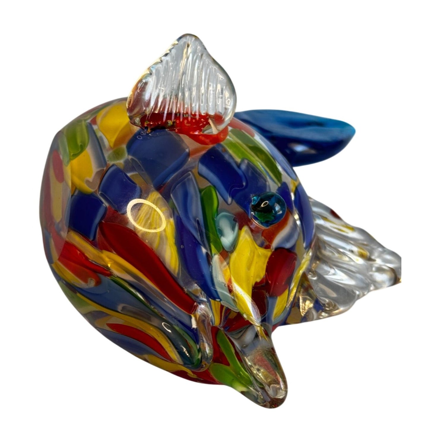 Murano Art Glass Fish Sculpture Handblown Multicolor Millefiori 8½"x 6½"