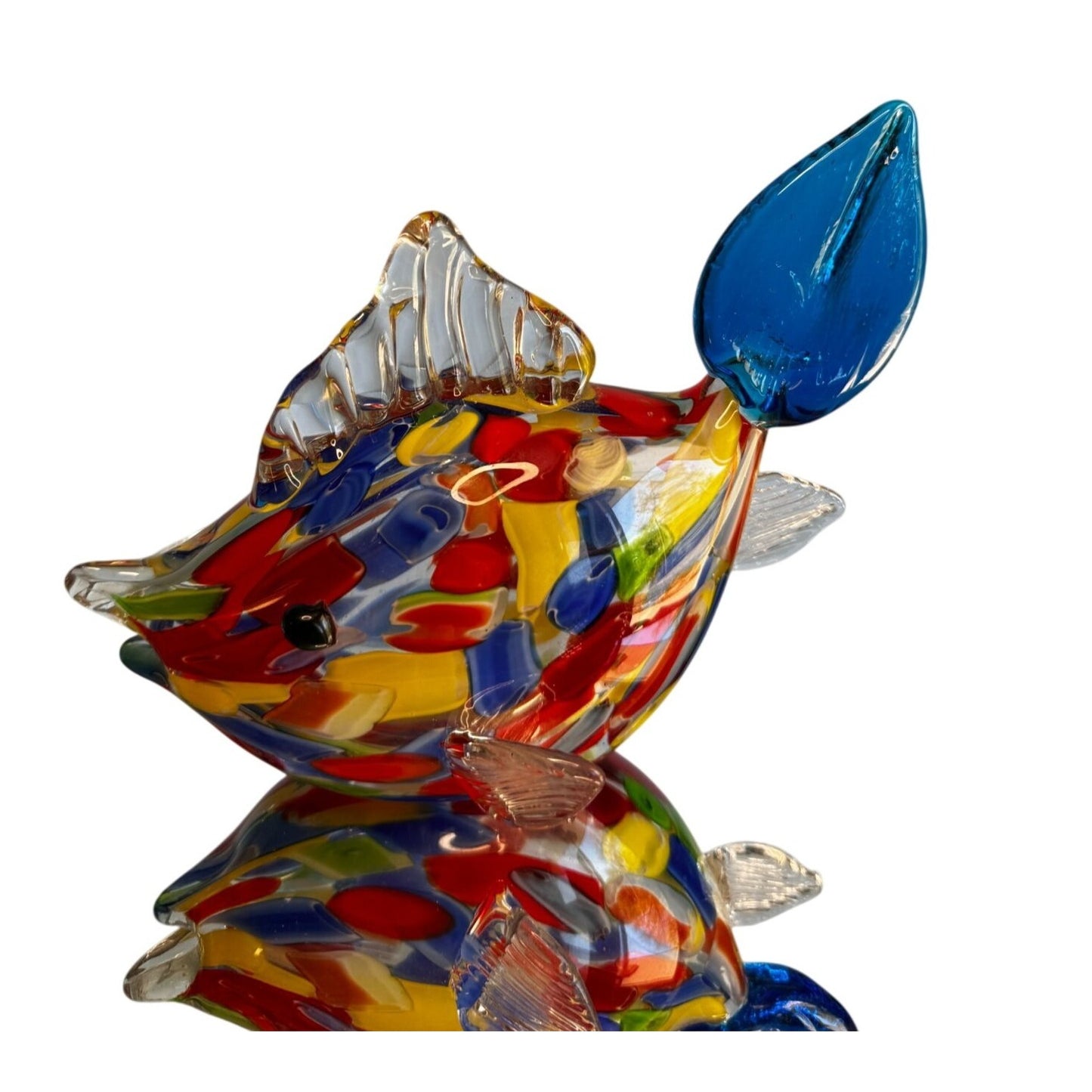 Murano Art Glass Fish Sculpture Handblown Multicolor Millefiori 8½"x 6½"