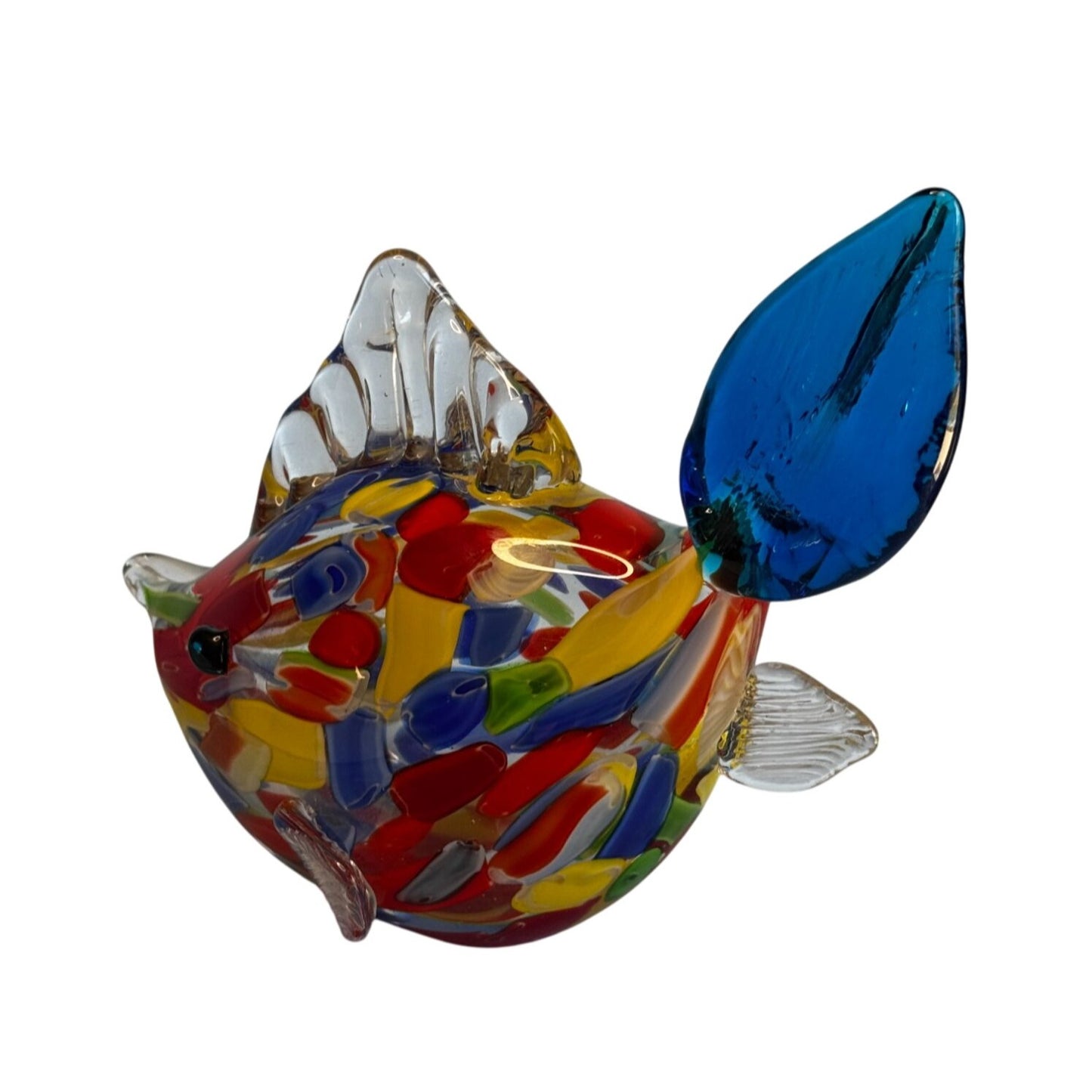 Murano Art Glass Fish Sculpture Handblown Multicolor Millefiori 8½"x 6½"