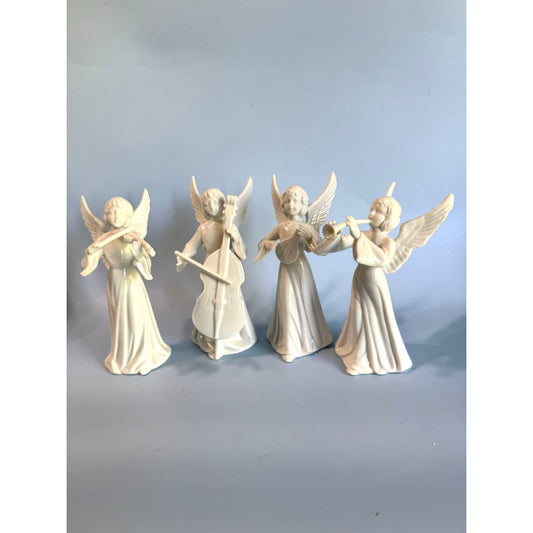 Set Of 4 Schmid Bros Japan Porcelain Musical Angel Figurines 5 3/4" Tall White Collectibles