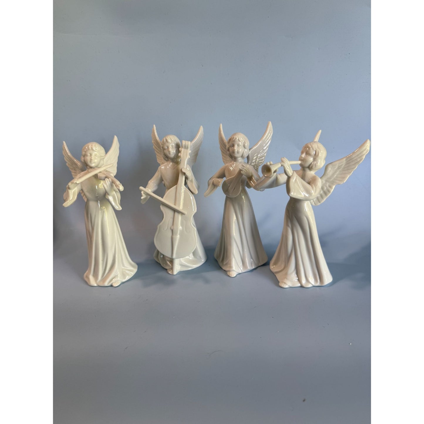 Set Of 4 Schmid Bros Japan Porcelain Musical Angel Figurines 5 3/4" Tall White Collectibles