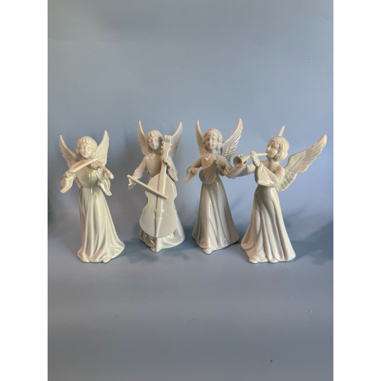 Set Of 4 Schmid Bros Japan Porcelain Musical Angel Figurines 5 3/4" Tall White Collectibles