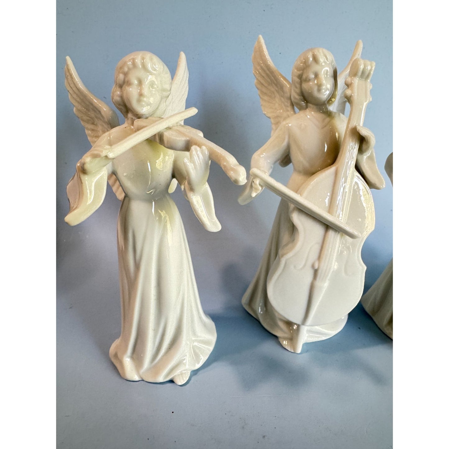 Set Of 4 Schmid Bros Japan Porcelain Musical Angel Figurines 5 3/4" Tall White Collectibles