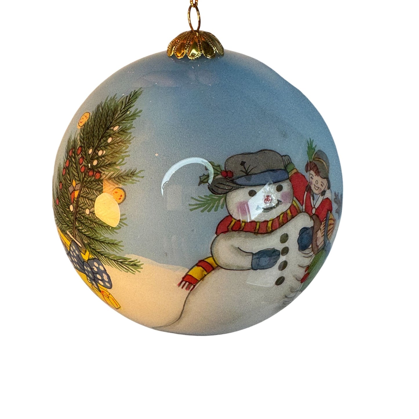 "Li Bien" Glass Ornament With Snowman & Children Design In Red Box