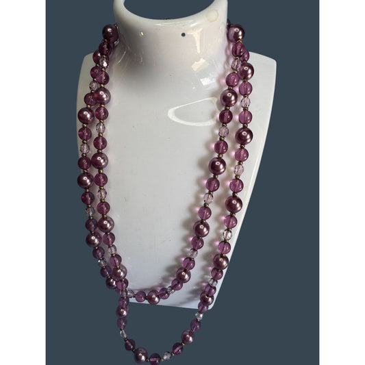 Vintage Joan Rivers Purple Glass Beaded Necklace Single Strand Goldtone Clasp 40"