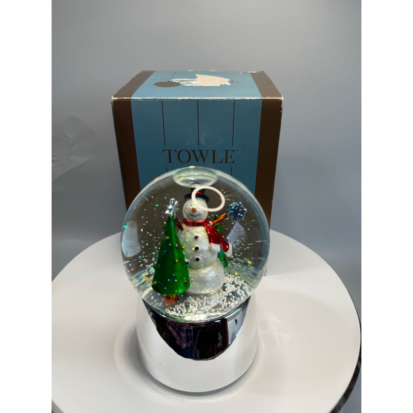 Towle Snow Globe Musical Snowman Silverplate 12 Days Christmas Trees 5.5 Inch