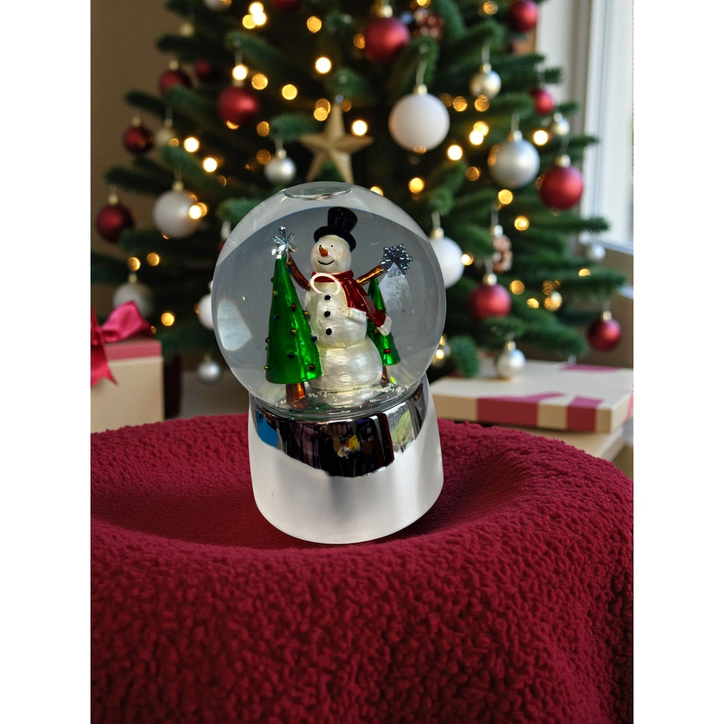 Towle Snow Globe Musical Snowman Silverplate 12 Days Christmas Trees 5.5 Inch