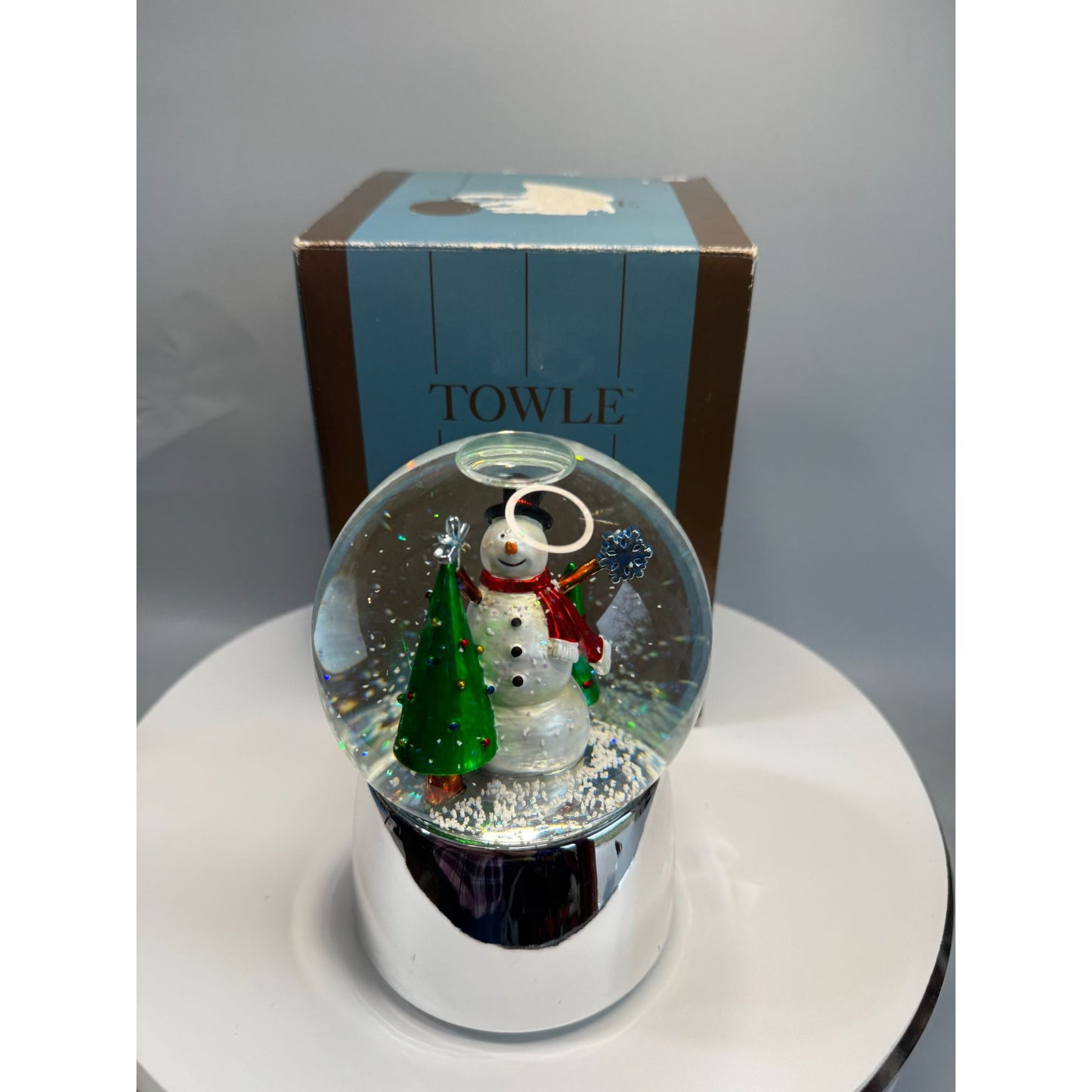 Towle Snow Globe Musical Snowman Silverplate 12 Days Christmas Trees 5.5 Inch