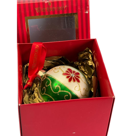 Waterford Holiday Heirlooms Green Swirl Ball Ornament 3.5" Ball Floral Design