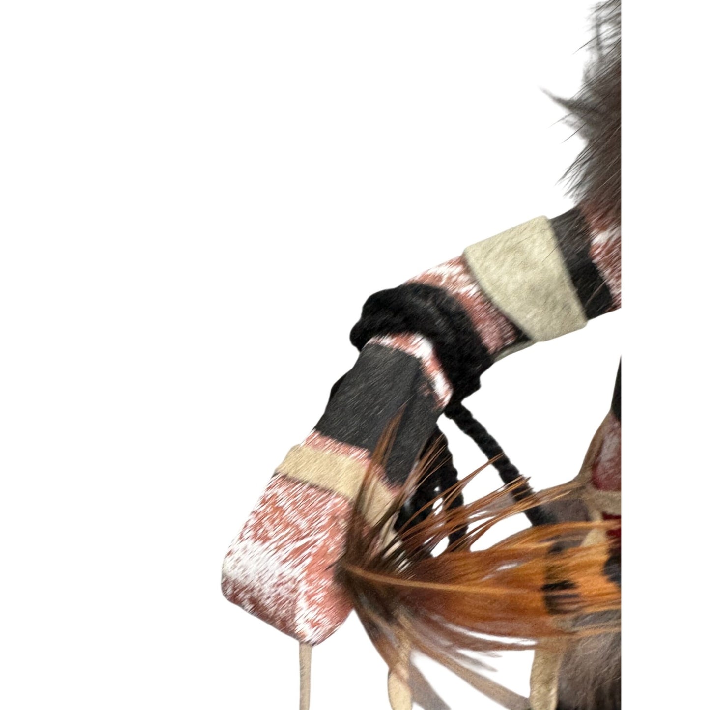Signed Hopi Koshare Clown Kachina Doll James Hand Carved Wood Fur Feathers 11"