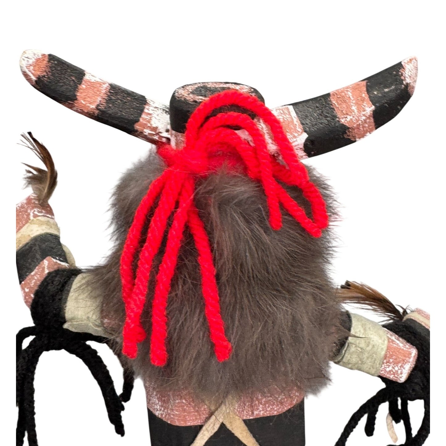 Signed Hopi Koshare Clown Kachina Doll James Hand Carved Wood Fur Feathers 11"