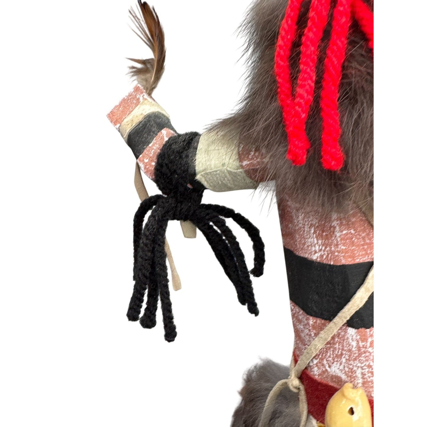 Signed Hopi Koshare Clown Kachina Doll James Hand Carved Wood Fur Feathers 11"