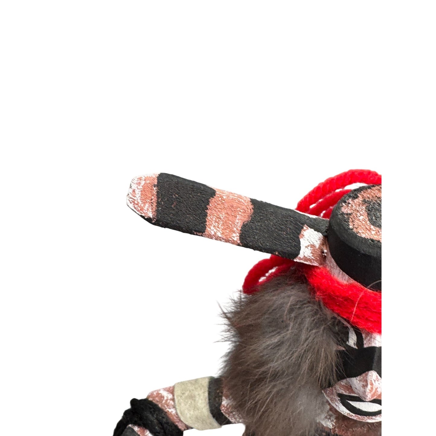 Signed Hopi Koshare Clown Kachina Doll James Hand Carved Wood Fur Feathers 11"