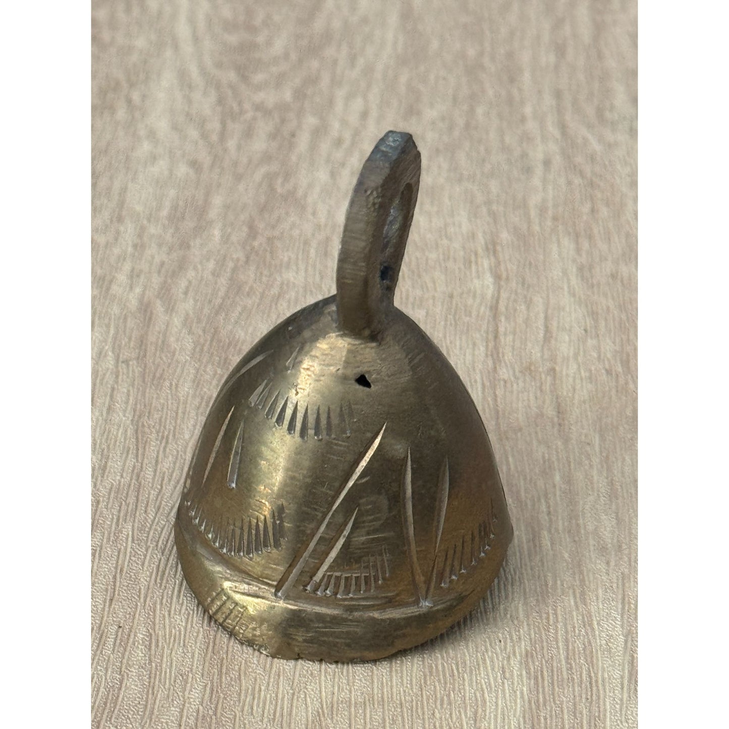 Vintage Brass Sarna Small Bell Made In India With Etched Design 2.5" X 1.5"