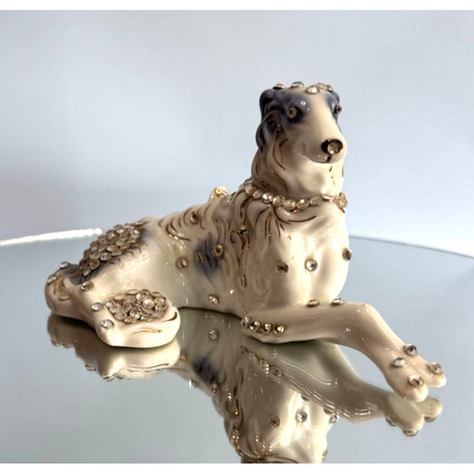 Vintage Art-Shaw Japan Borzoi Dog Figurine Rhinestone Glam Mid Century Ceramic