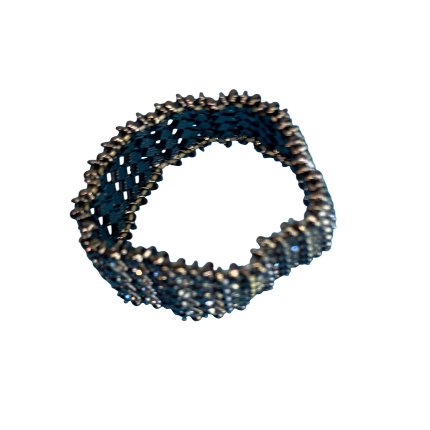 Wide Gunmetal Crystal Stretch Cuff Bracelet Black Chrome Rhinestone Mesh 7"