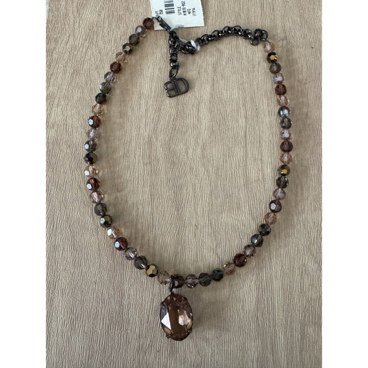 Blair Delmonico Beaded Necklace With Crystal Pendant 15" Length Adjustable Chain