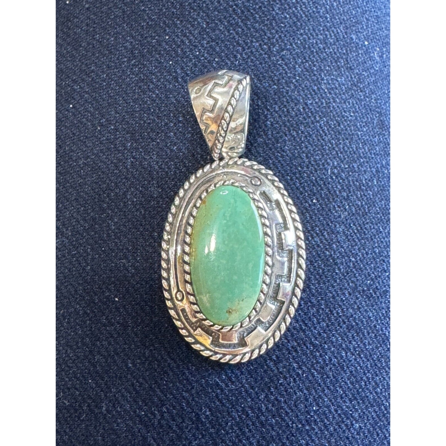 Vintage Carolyn Pollack Relios Sterling Silver Pendant With Green Turquoise Oval Stone