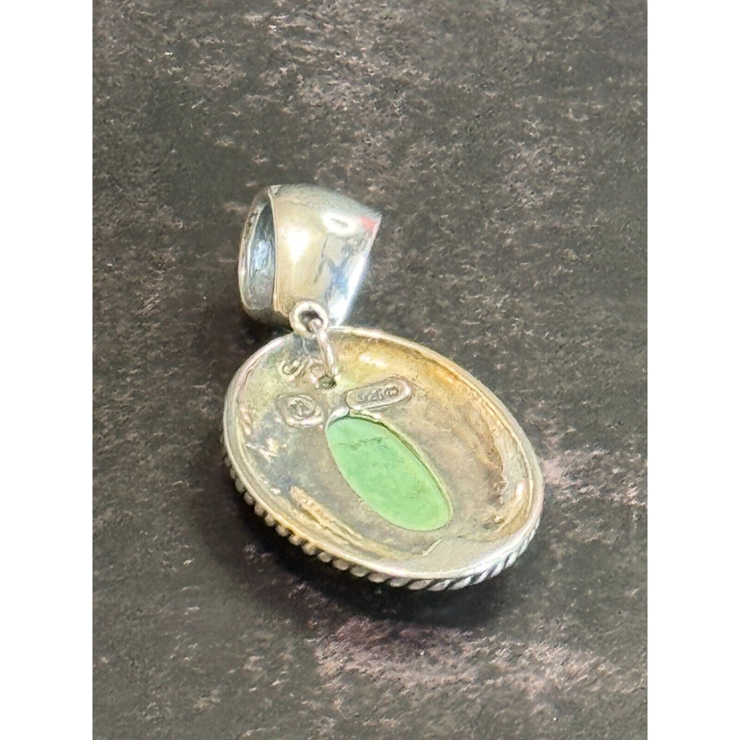 Vintage Carolyn Pollack Relios Sterling Silver Pendant With Green Turquoise Oval Stone