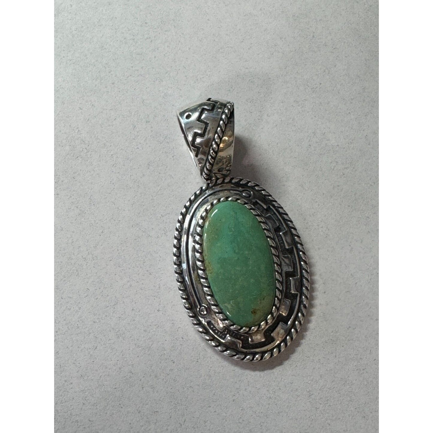 Vintage Carolyn Pollack Relios Sterling Silver Pendant With Green Turquoise Oval Stone