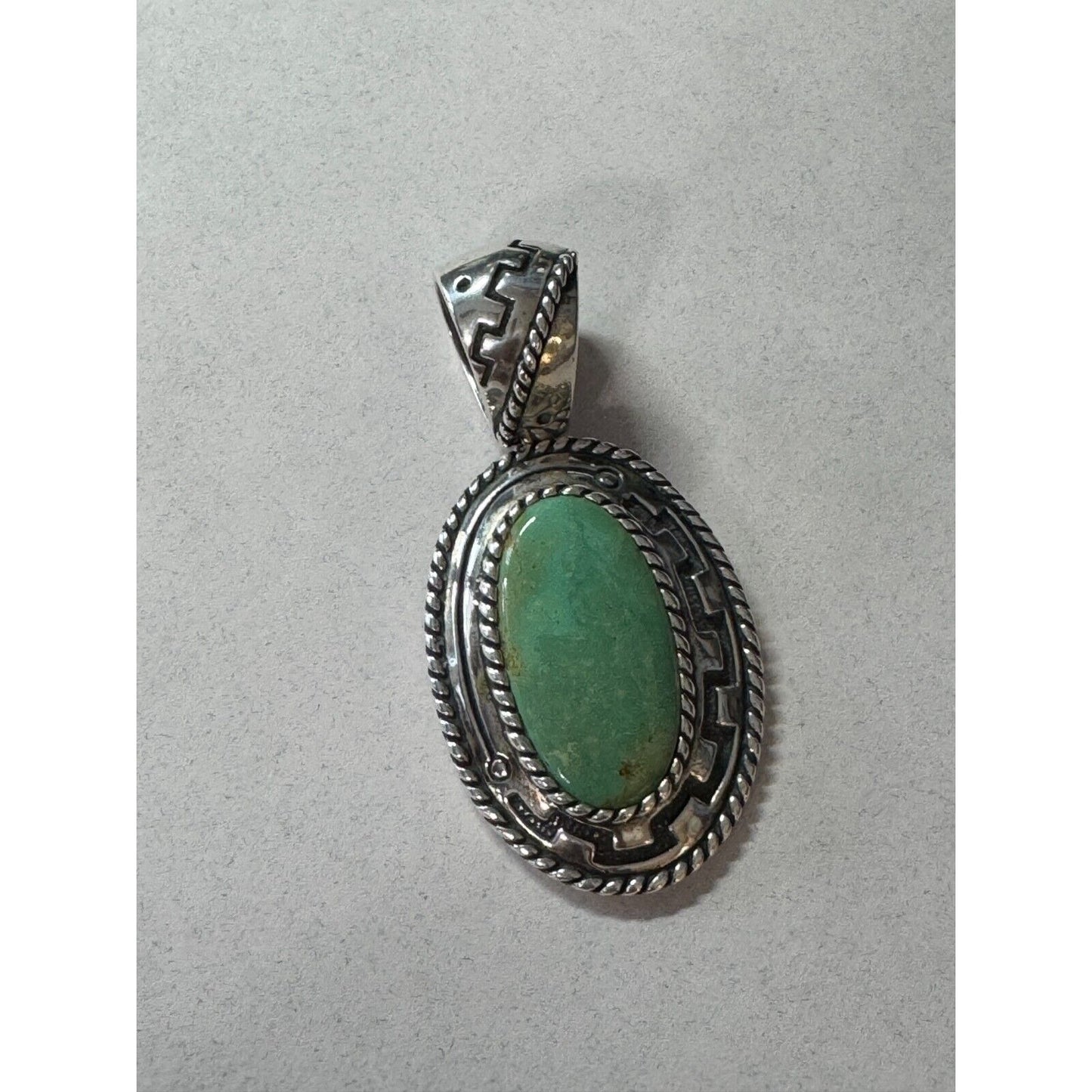 Vintage Carolyn Pollack Relios Sterling Silver Pendant With Green Turquoise Oval Stone