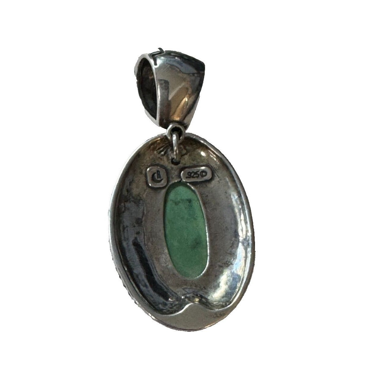 Vintage Carolyn Pollack Relios Sterling Silver Pendant With Green Turquoise Oval Stone