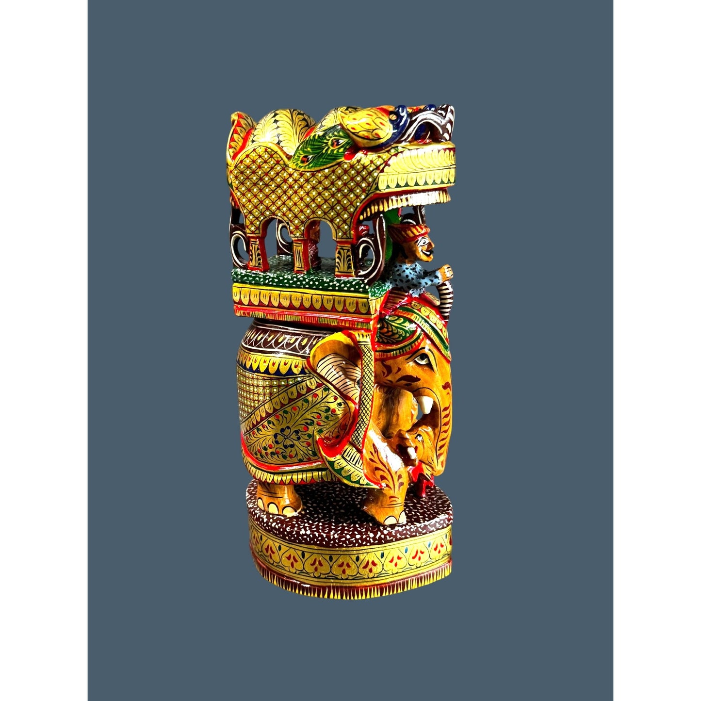 Indian Royal Elephant Procession Figure Hand Carved Painted Maharaja Statue 11 1/2"