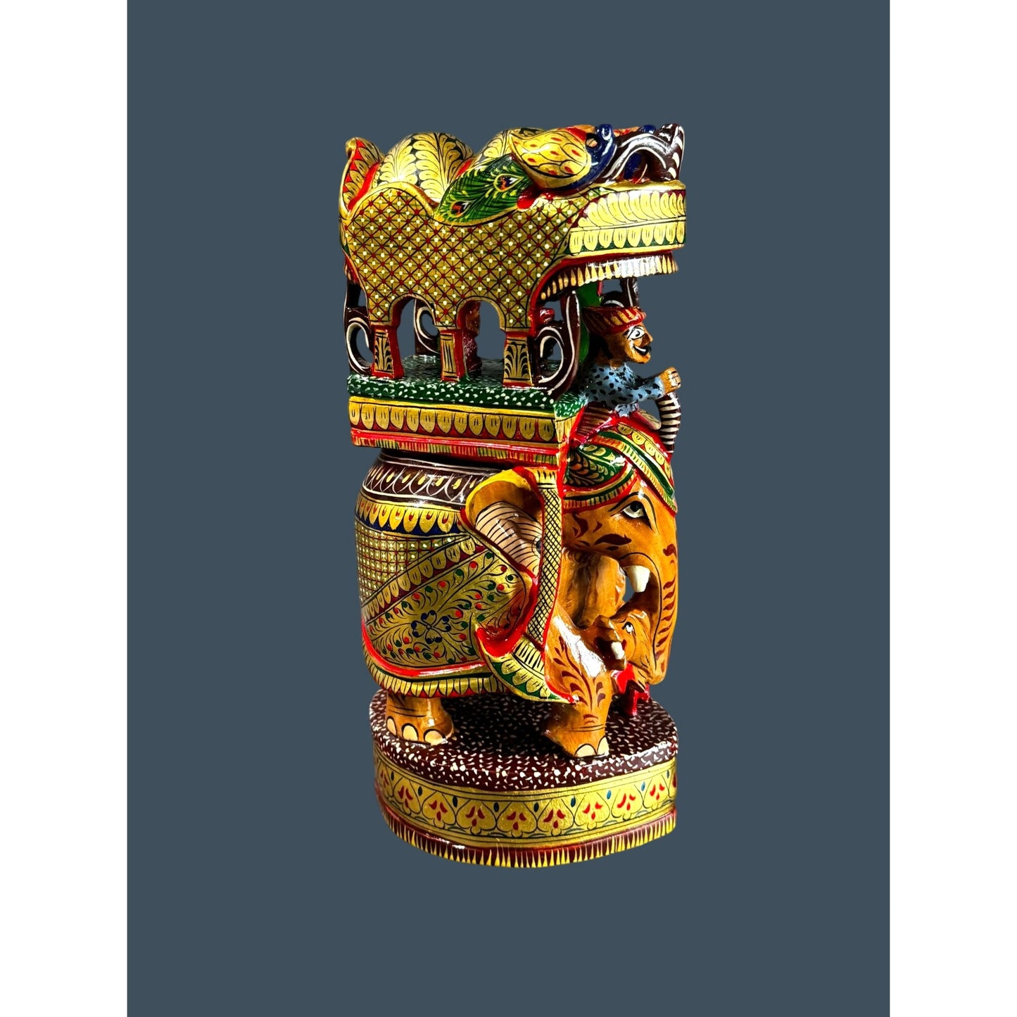 Indian Royal Elephant Procession Figure Hand Carved Painted Maharaja Statue 11 1/2"