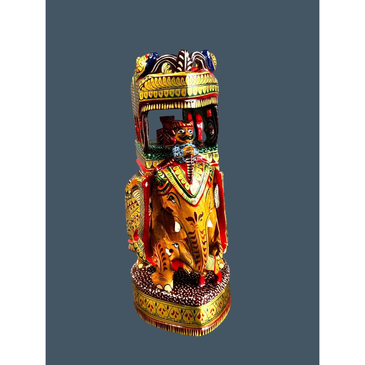 Indian Royal Elephant Procession Figure Hand Carved Painted Maharaja Statue 11 1/2"