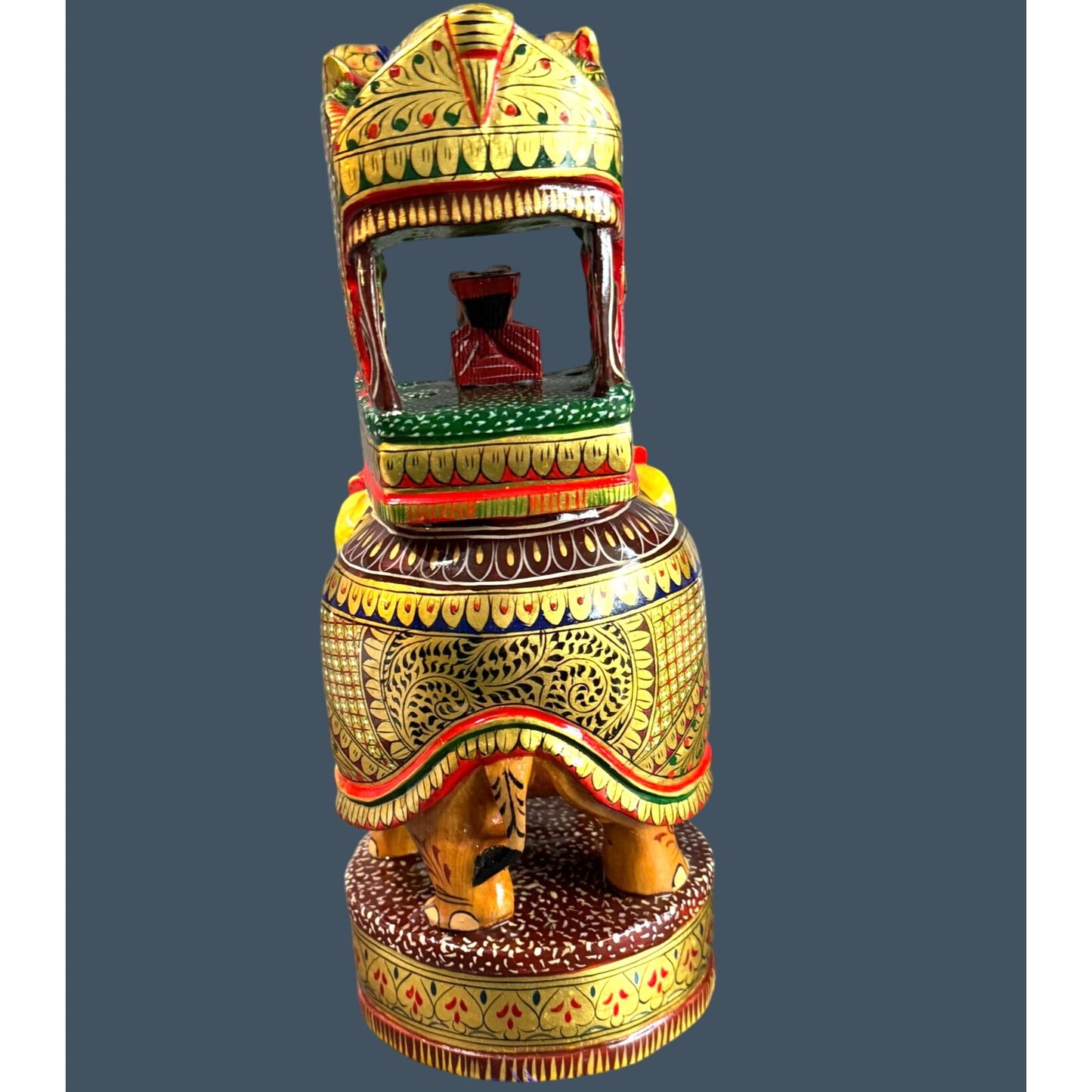 Indian Royal Elephant Procession Figure Hand Carved Painted Maharaja Statue 11 1/2"