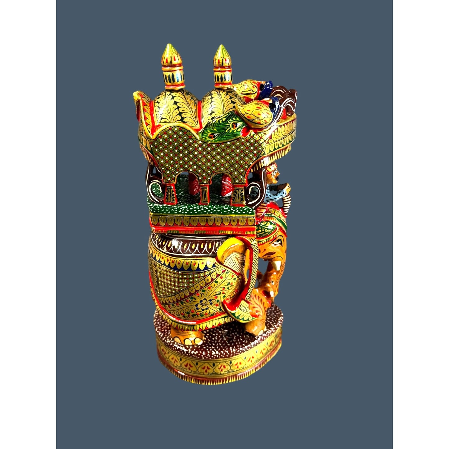 Indian Royal Elephant Procession Figure Hand Carved Painted Maharaja Statue 11 1/2"