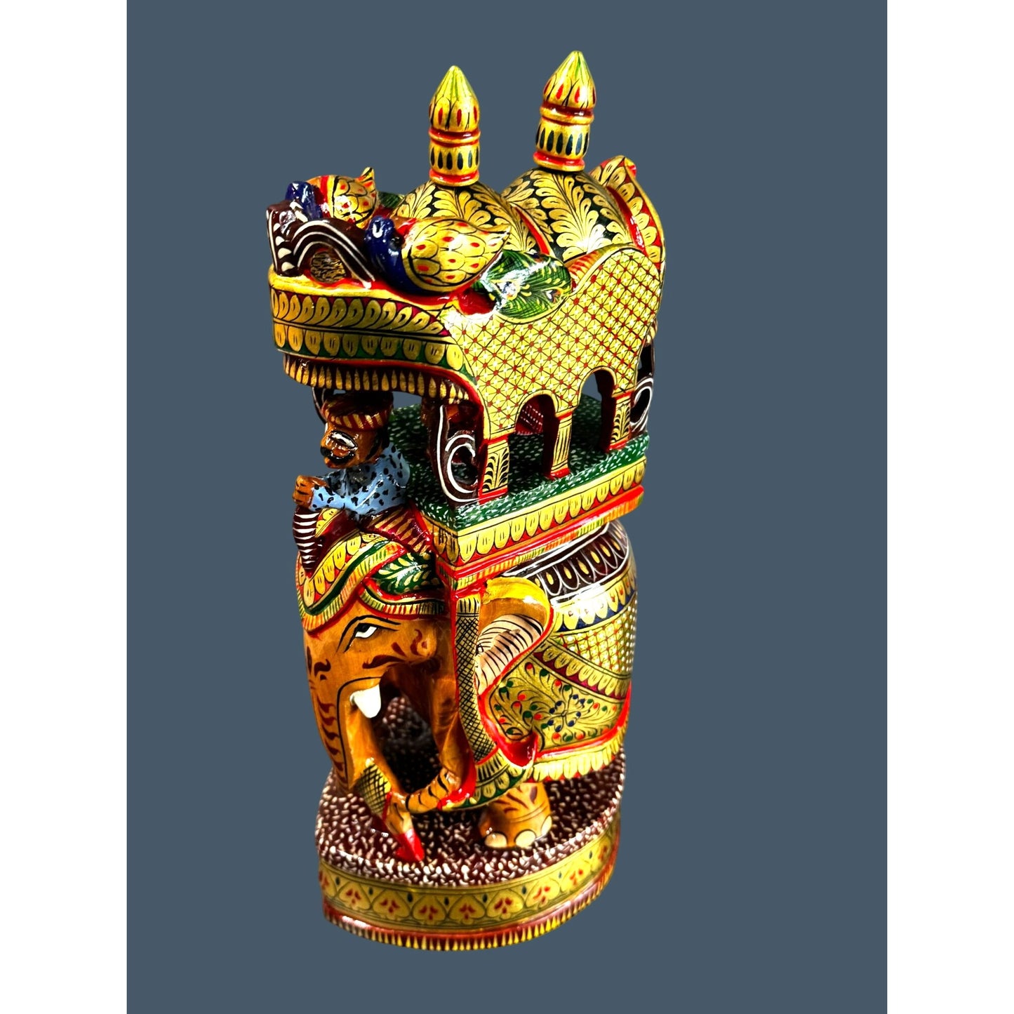 Indian Royal Elephant Procession Figure Hand Carved Painted Maharaja Statue 11 1/2"