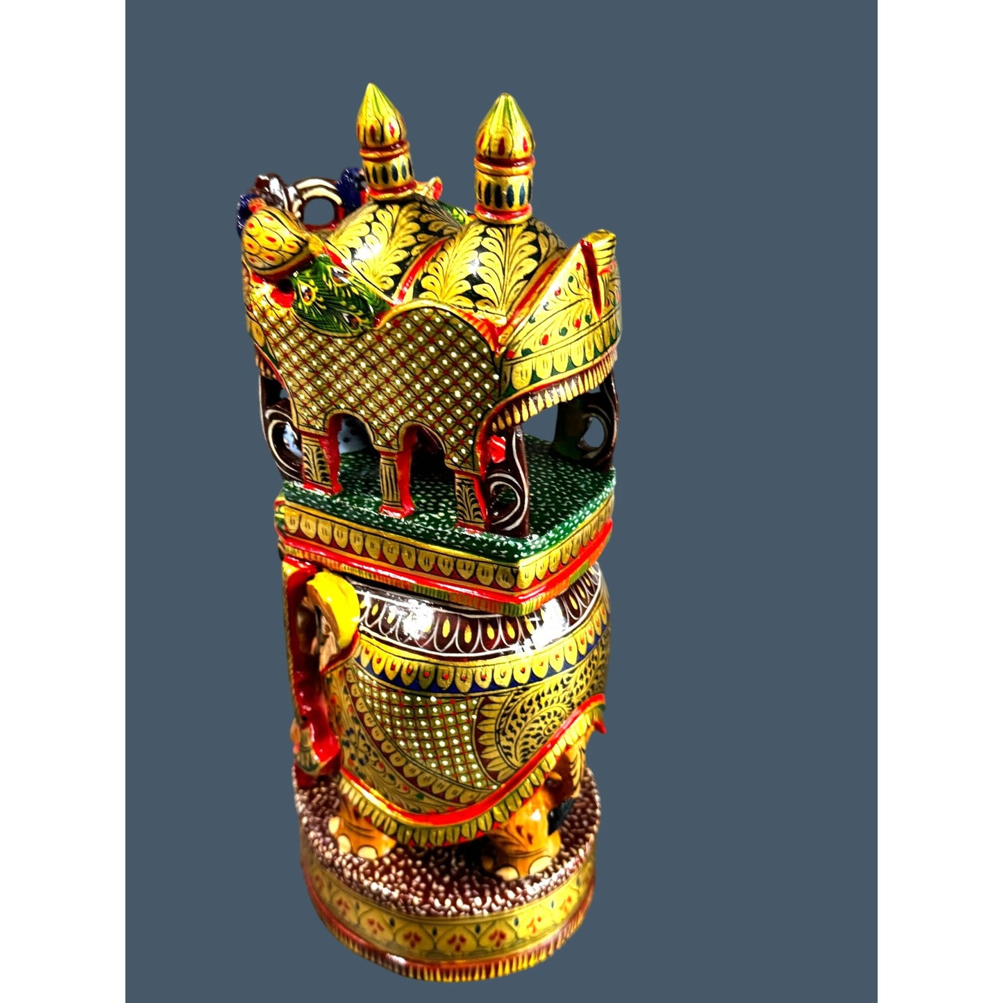 Indian Royal Elephant Procession Figure Hand Carved Painted Maharaja Statue 11 1/2"