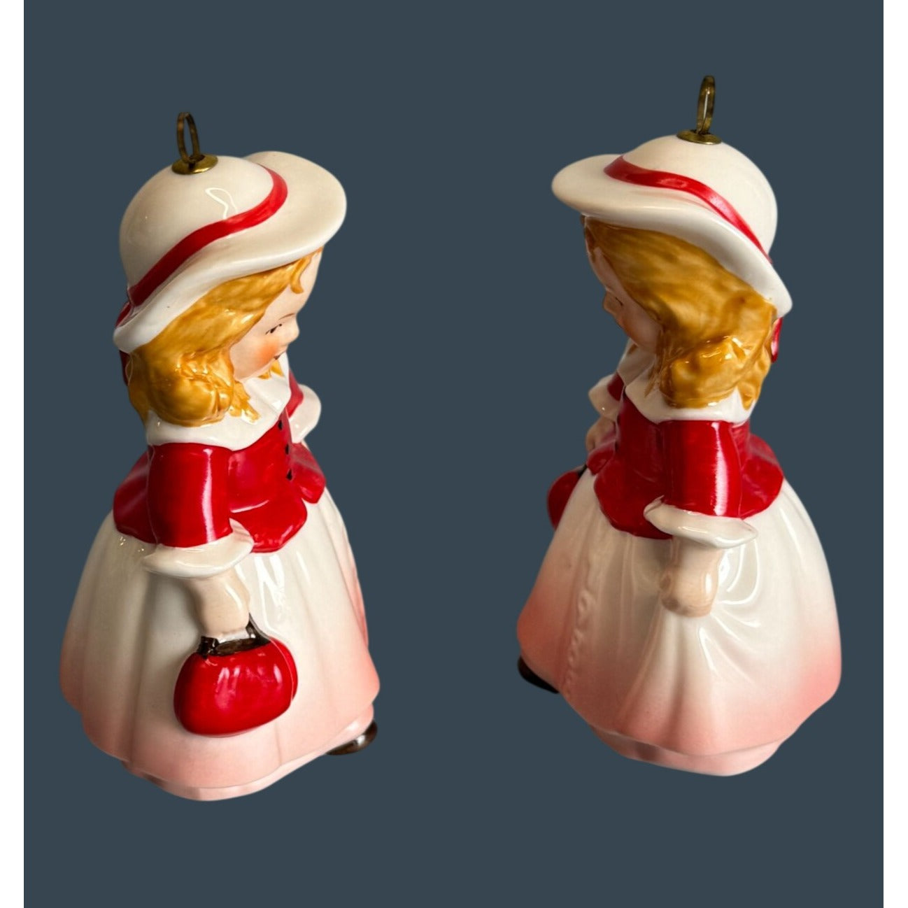 Pair 1988 Goebel W Germany 11th Edition Ceramic Bell Ornament Girl With Muff  4"