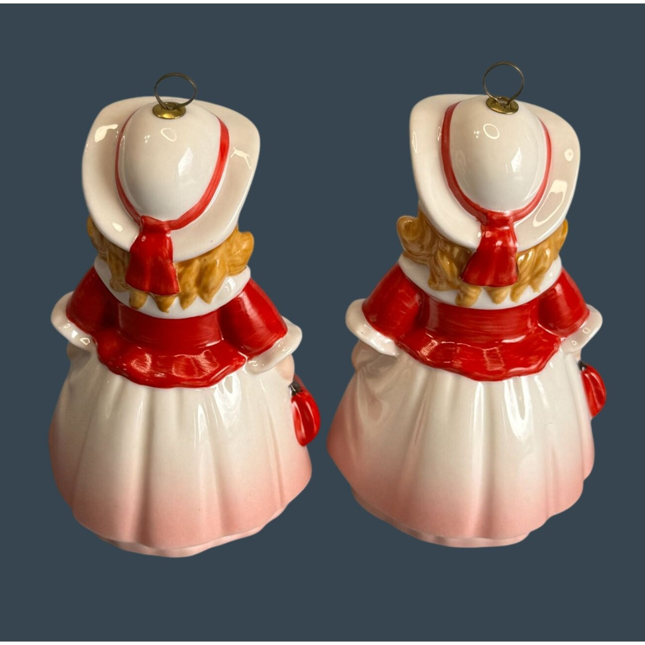 Pair 1988 Goebel W Germany 11th Edition Ceramic Bell Ornament Girl With Muff  4"