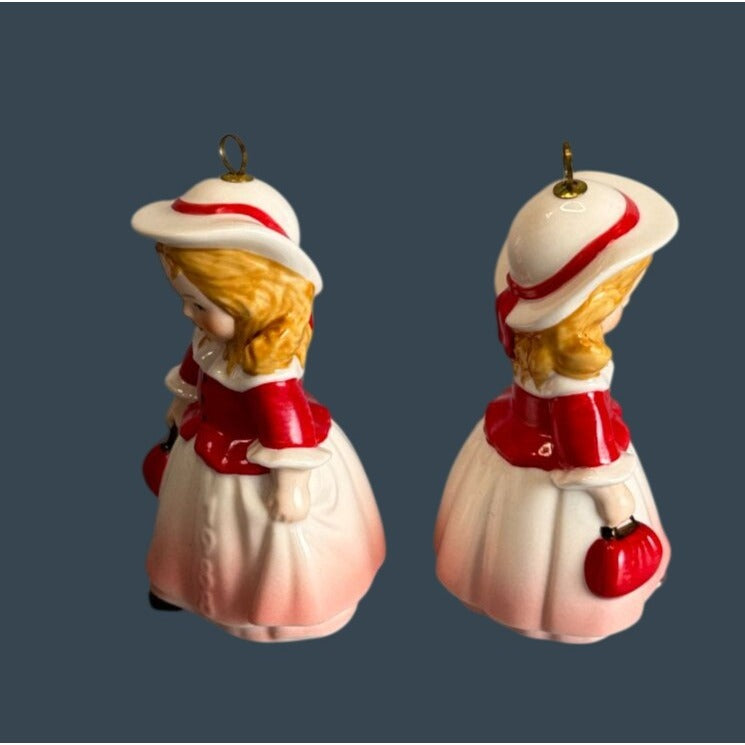 Pair 1988 Goebel W Germany 11th Edition Ceramic Bell Ornament Girl With Muff  4"