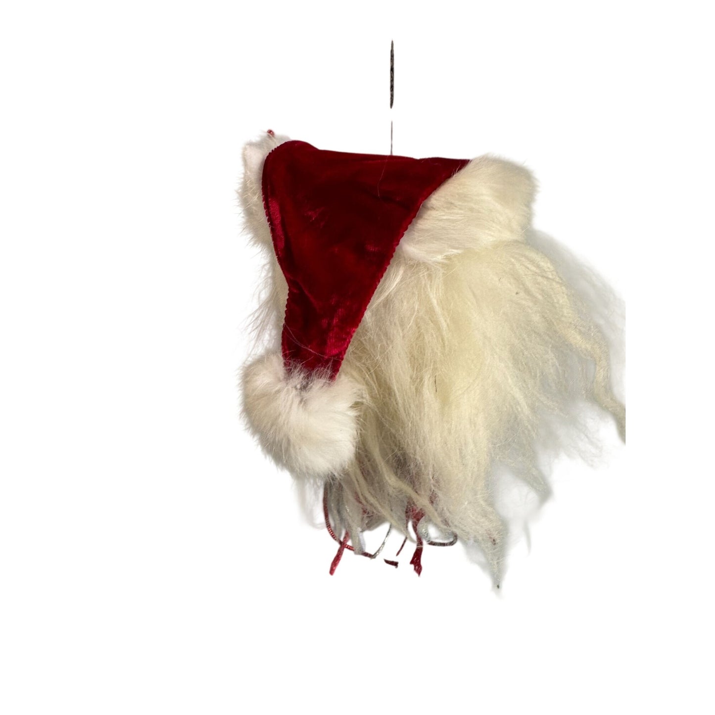 Handmade Folk Art Santa Ornament Blue Glass Eyes Red Velvet Hat White Fur Trim 10"