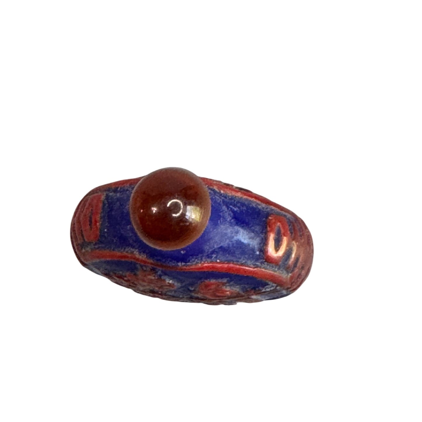 Chinese Snuff Bottle Blue Red Porcelain Relief Bird Floral 2.5"